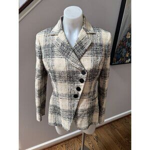 THE FOLD London Sloane Black White Tweed Plaid Blazer Jacket Size 10 UK 6 US